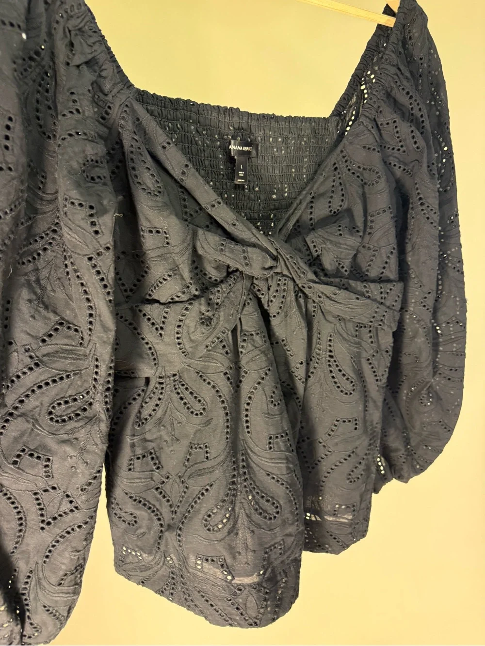 Banana Republic Black Eyelet Peasant Top - twist front